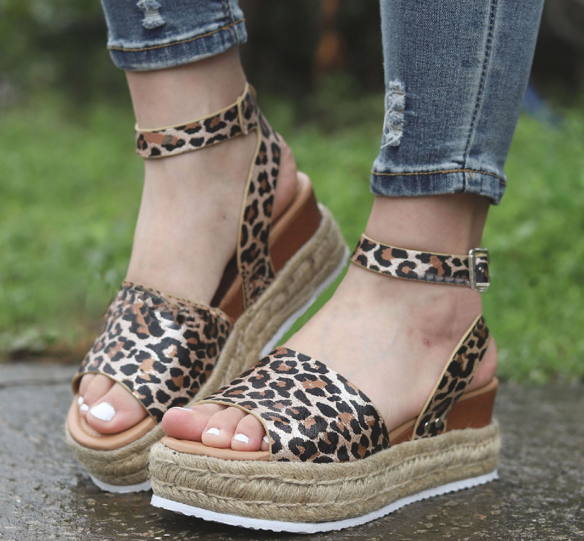 厚底サンダル アンクルストラップ ジュート巻き アンクルベルト レディース 靴 シューズ 夏 オープントゥ オープントウ おしゃれ カジュアル ヒョウ 楽天カード分割