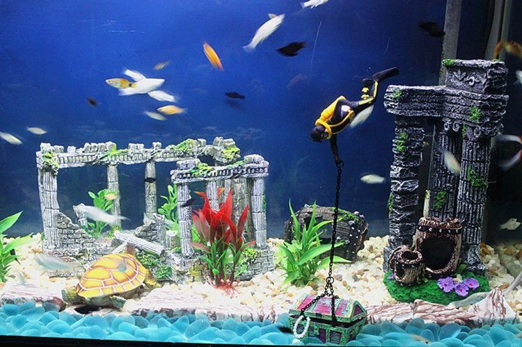 水槽用アクセサリー 特別訳あり特価 オーナメント 宝箱 トレジャー 面白い ダイバー 熱帯魚 水槽用アクセ 水槽用 アクアリウム 観賞魚 金魚 アクアリウム用品 レイ