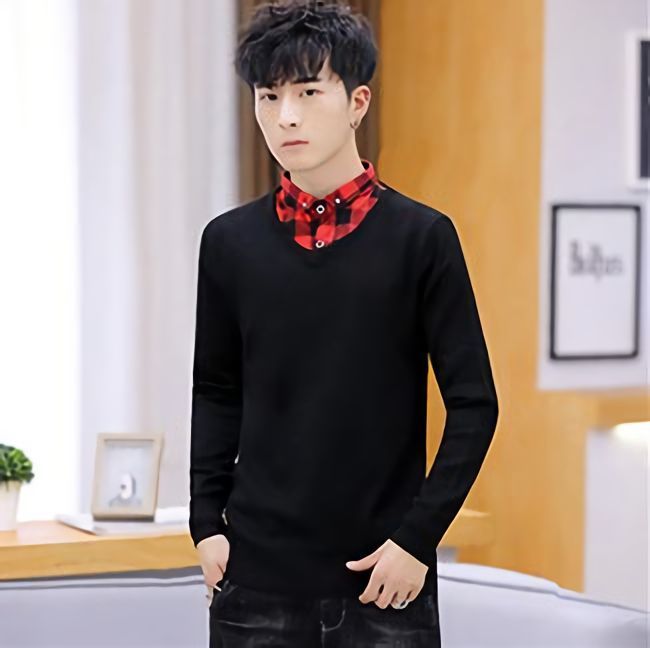 春のコレクション メンズ Shuming プルオーバー ニット ビジ 長袖 カットソー フェイクレイヤード タートルネック セーター スリム ニット セーター Panero Shop