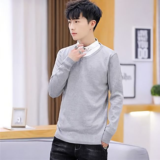 春のコレクション メンズ Shuming プルオーバー ニット ビジ 長袖 カットソー フェイクレイヤード タートルネック セーター スリム ニット セーター Panero Shop