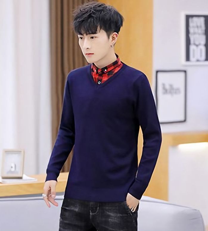 春のコレクション メンズ Shuming プルオーバー ニット ビジ 長袖 カットソー フェイクレイヤード タートルネック セーター スリム ニット セーター Panero Shop