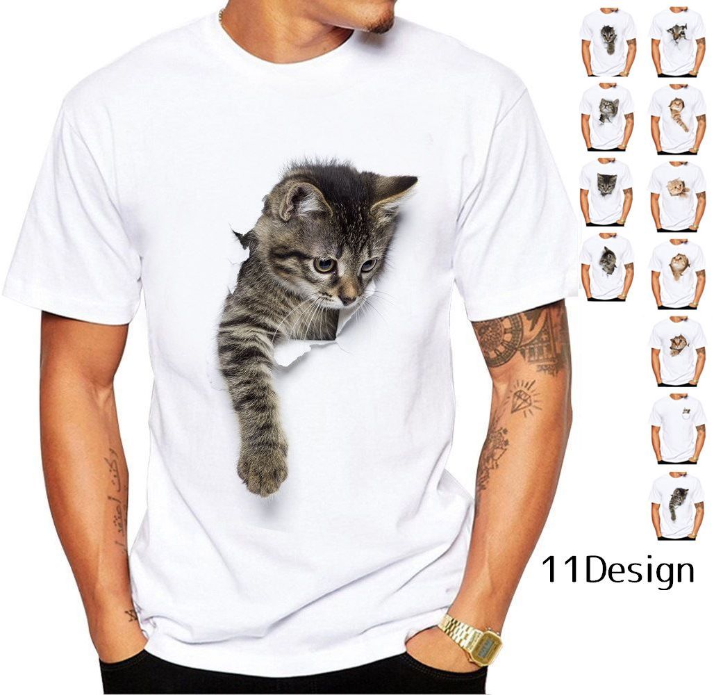 Tシャツ 半袖 クルーネック トリックアート 猫 ラウンドネック カットソー メンズ 3dアート 立体的 プリントtシャツ イラスト おもしろプリント Top 384 おとりよせ Com 通販 Yahoo ショッピング