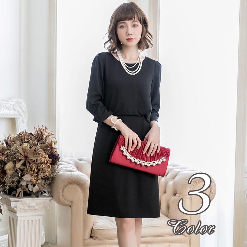 レディースフォーマルワンピース フォーマルワンピース フォーマル ワンピース セットアップ風 グレー ブラック ネイビー 灰色 黒 紺 七分丈 膝丈 Top おとりよせ Com 通販 Yahoo ショッピング