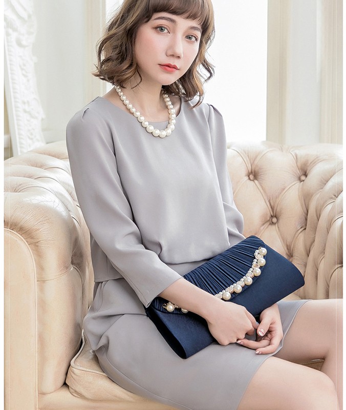 レディースフォーマルワンピース フォーマルワンピース フォーマル ワンピース セットアップ風 グレー ブラック ネイビー 灰色 黒 紺 七分丈 膝丈 Top おとりよせ Com 通販 Yahoo ショッピング