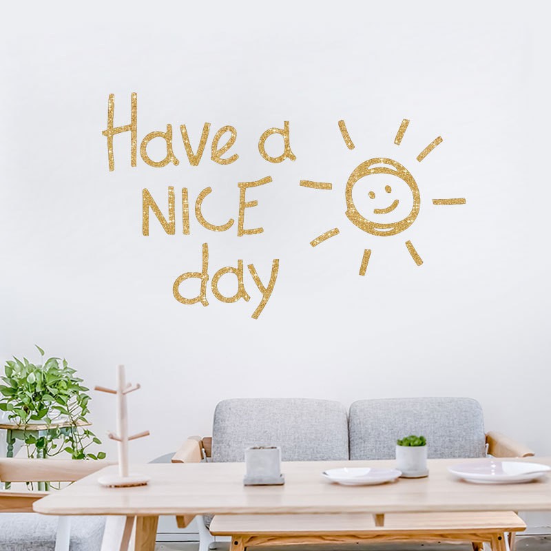 ウォールステッカー ウォールシール 転写式 英字 英文 太陽 マーカー風 手書き風 ラメ 壁面装飾 商店 ステッカー キラキラ シール 壁紙シール 壁装飾