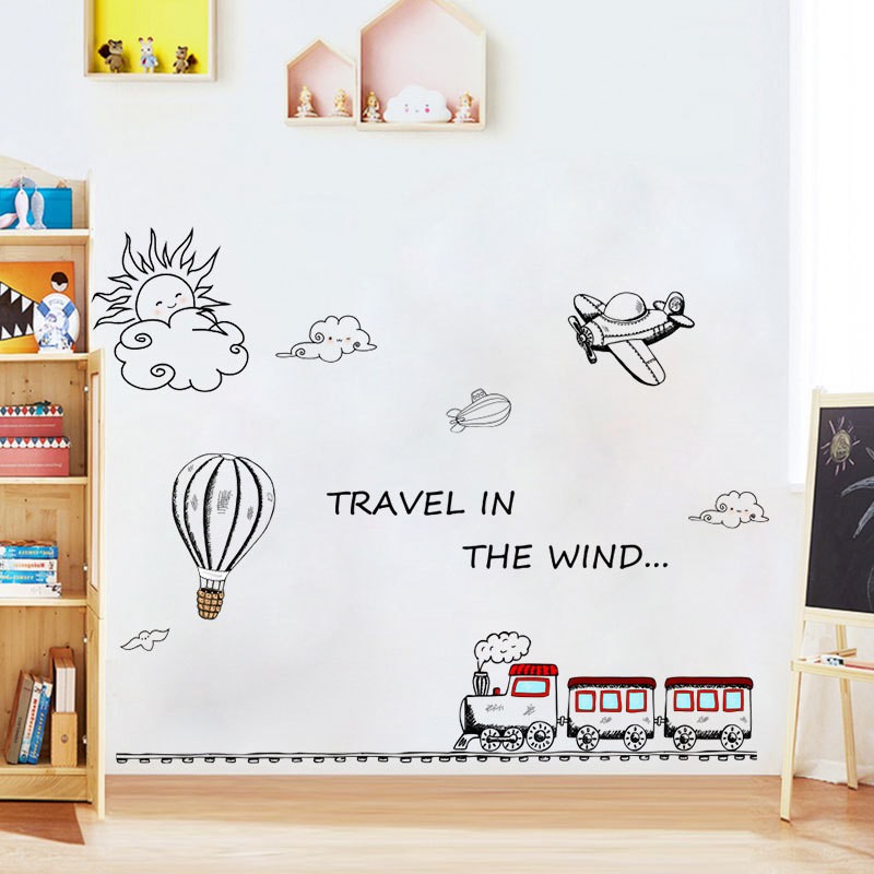 ウォールステッカー ウォールシール 手書き感 列車 電車 気球 太陽 飛行機 イラスト シール式 貼ってはがせる ステッカーシール Pvc 大きめ B Zak おとりよせ Com 通販 Yahoo ショッピング