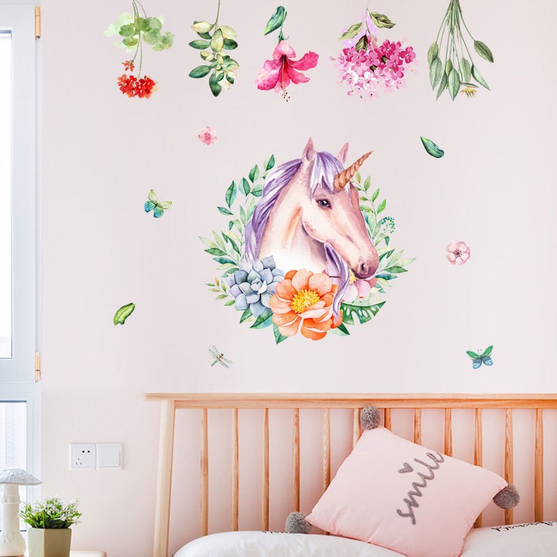 ウォールステッカー 壁紙シール ユニコーン 花 フラワー カラフル 面白い 可愛い 書斎 リビング 寝室 ベッドルーム キッチン 子供部屋 キュート Zak 060 おとりよせ Com 通販 Yahoo ショッピング