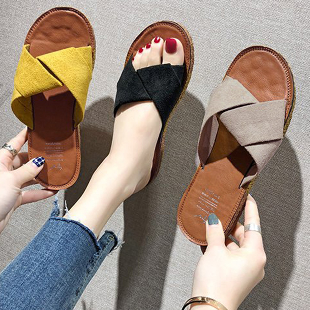 .... sandals lady's Flat Cross strap sandals comfort beach sandals suede style slippers [ cat pohs possible ]