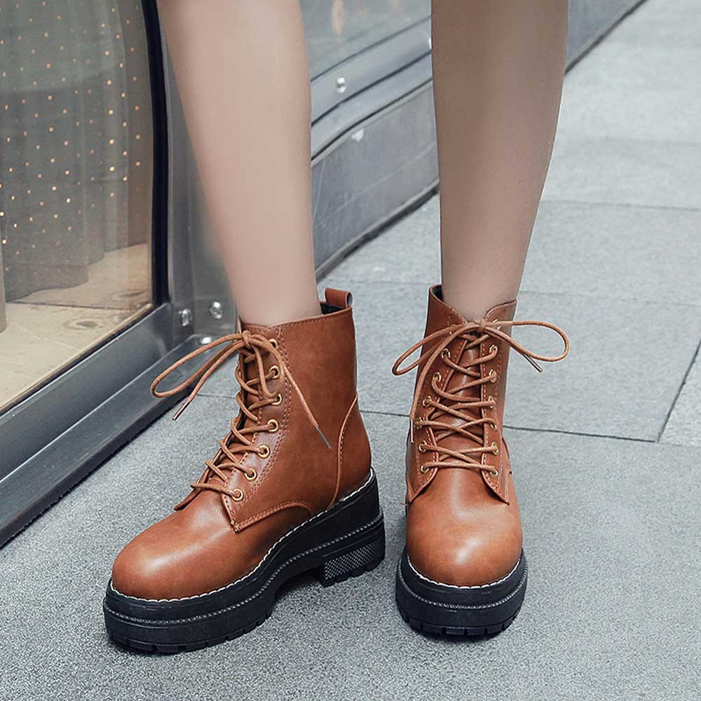  short boots lady's shoes thickness bottom Work boots race up spring autumn winter beautiful legs .....