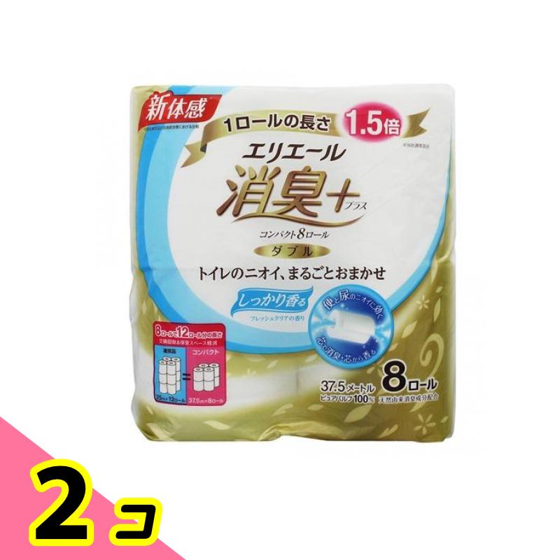 エリエール エリエール 消臭＋トイレットティシュー 芯からしっかり香るフレッシュクリアの香り コンパクト ダブル 37.5m 8ロール × 2パック 消臭+ トイレットペーパーの商品画像