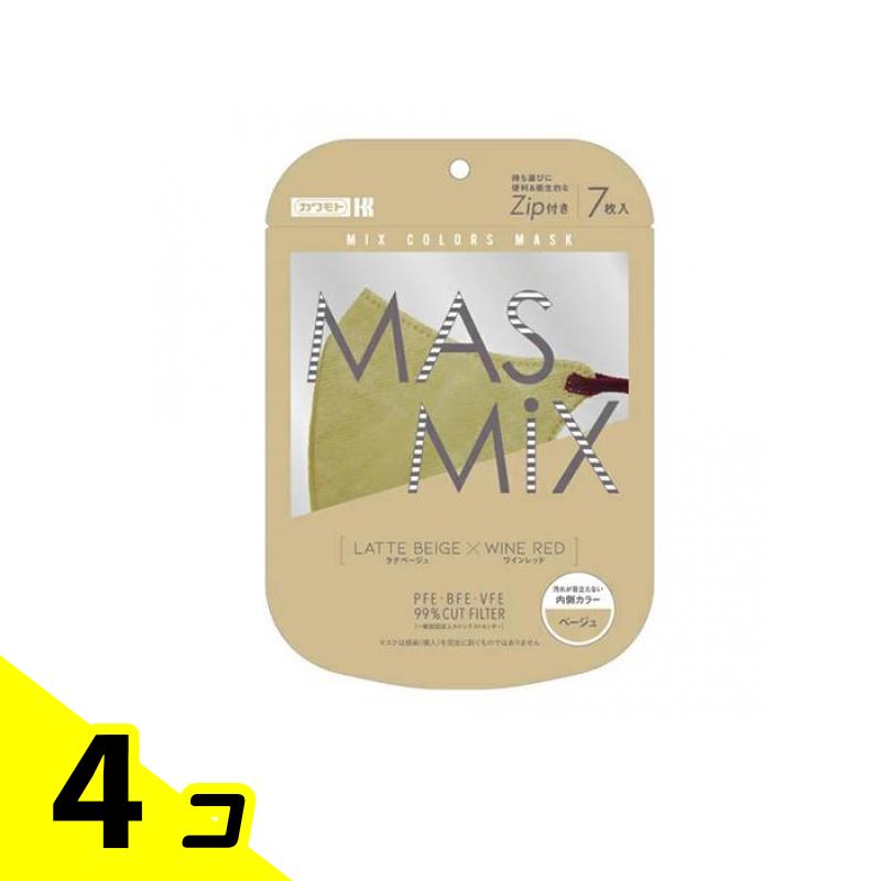 川本産業 川本産業 MASMiX ラテベージュ×ワインレッド 7枚入×4個 衛生用品マスクの商品画像