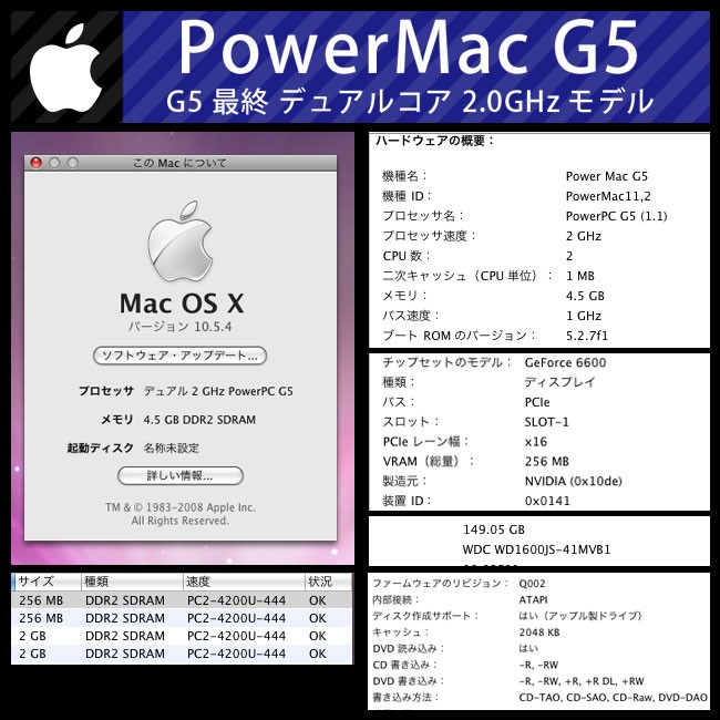 PowerMac G5* последний модель *2.0GHz Dual Core/4.5GB/160GB