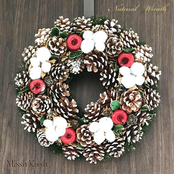 クリスマスリース2点セット❣️きっちゃん❣️ クリスマスリース リース 32cm 松ぼっくり Red Apple&Pine インテリア