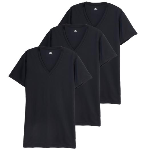  Mizuno официальный Quick do Ryan da- одежда V шея рубашка с коротким рукавом 3 листов комплект мужской черный 