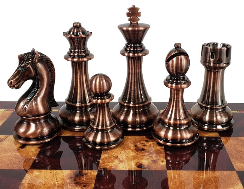  шахматы комплект Large Copper &amp; Gold Finish Staunton Chess Set 4 3/8 inch King 20 inch Cherry Color Storage Board