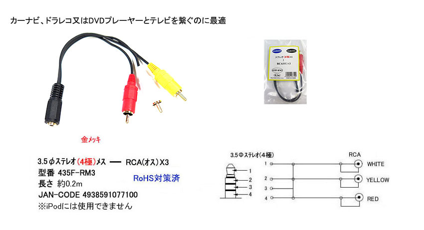 4 высшее 3.5mmφ-RCA(L/R/V) изменение кабель 0.2m [ утка n435F-RM3]