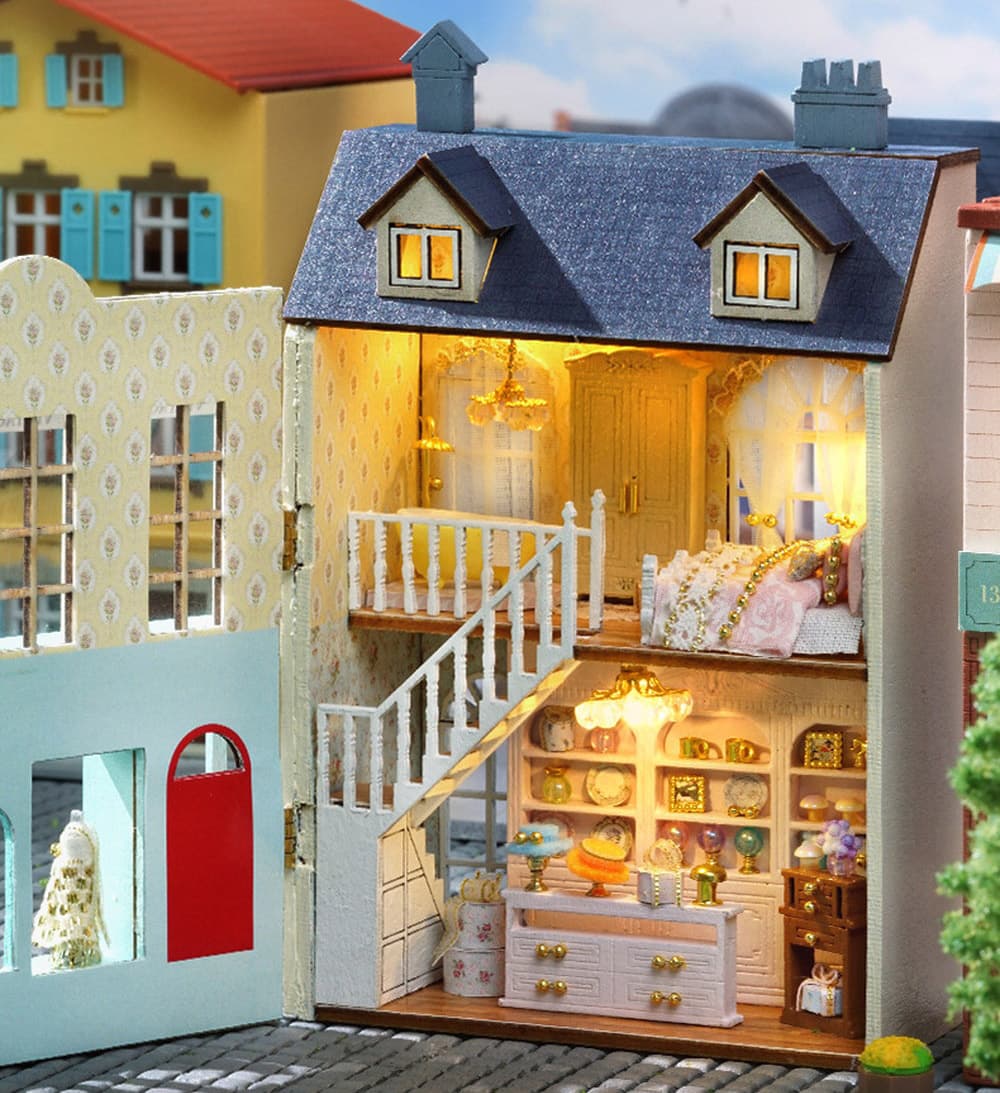  кукольный дом миниатюра ручная работа комплект комплект retro Town средний .. улица средний . улица блок Париж Europe передняя сторона .paka. открывать античный магазин LED свет | специальный gi