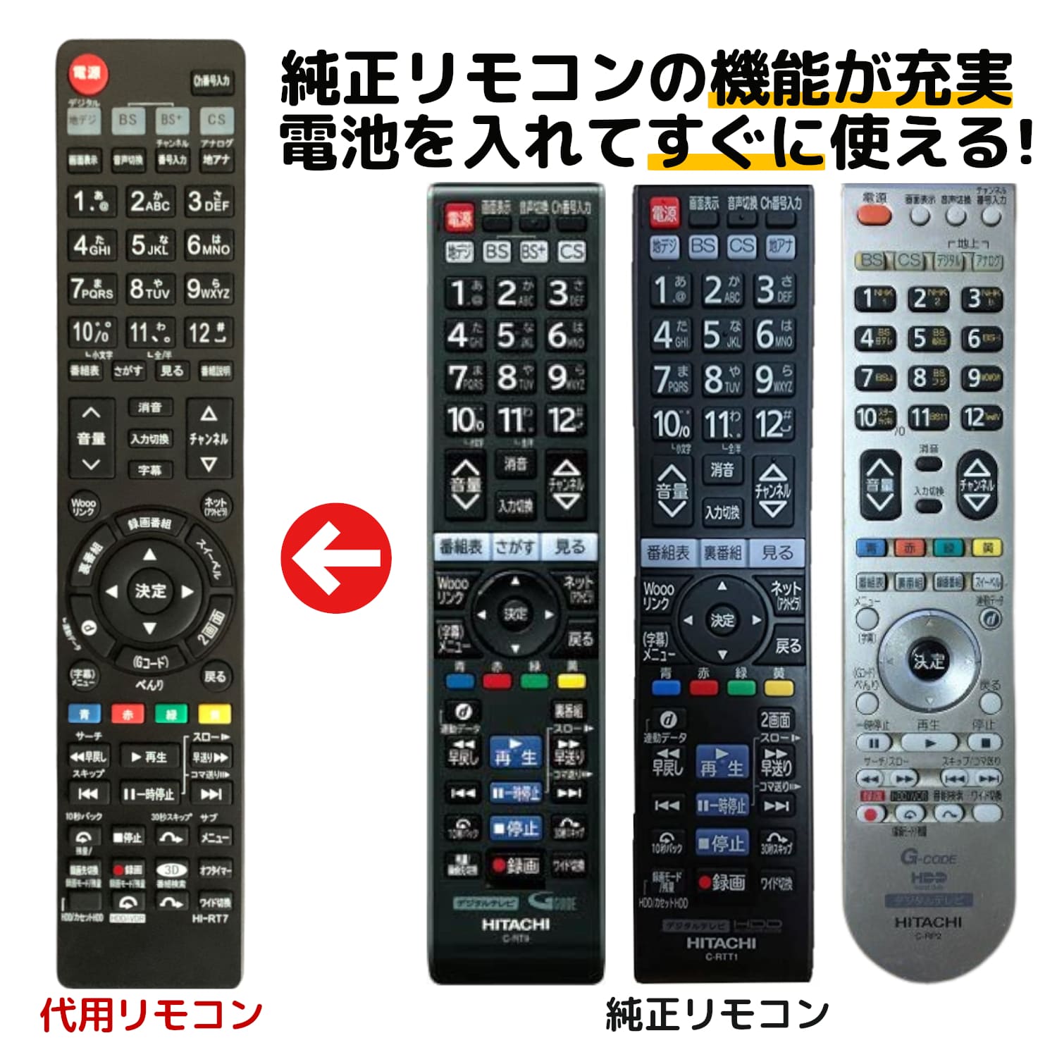 REMOSTA REMOSTA 日立 Wooo用 代用テレビリモコン C-RT7 C-RS4 C-RT1 C-RP2 C-RP8 C-RS5 C-RT4 C-RT6 C-RS2 C-RT9 AV機器用リモコンの商品画像