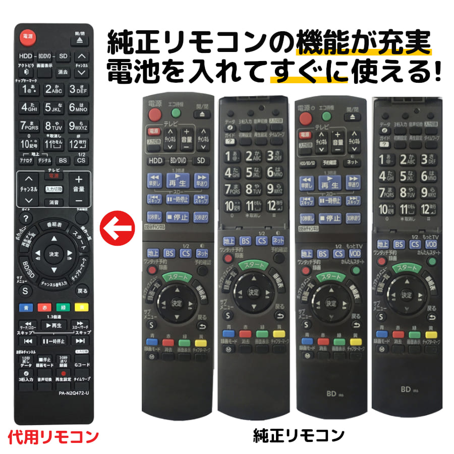 REMOSTA REMOSTA Panasonic ディーガ用 代用ブルーレイレコーダーリモコン N2QAYB000346 N2QAYB000472 N2QAYB000188 N2QAYB000554 N2QAYB000297 N2QAYB000186 AV機器用リモコンの商品画像