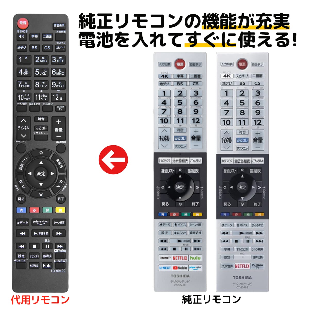 REMOSTA REMOSTA 東芝レグザ用 代用テレビリモコン CT-90490 CT-90483 55Z740X 65Z740X 77X9400 65X9400 55X9400 48X9400 55X920 65X920 49Z720X 55Z720X AV機器用リモコンの商品画像