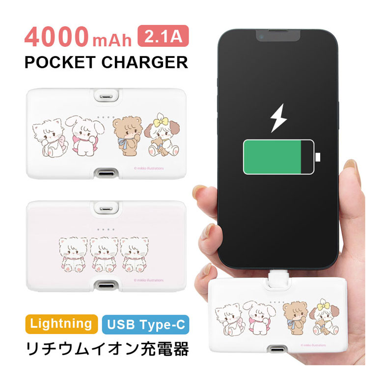  мобильный аккумулятор легкий iPhone mikko illustrations 4000mAh Lightning USB Type-C зарядное устройство 2.1A прямой .. маленький размер легкий nmd-07