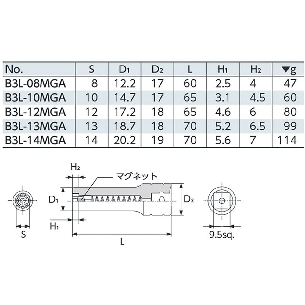 KTC Kyoto machine tool B3L-10MGA 9.5mm (3/8 -inch ) magnet deep socket free shipping 
