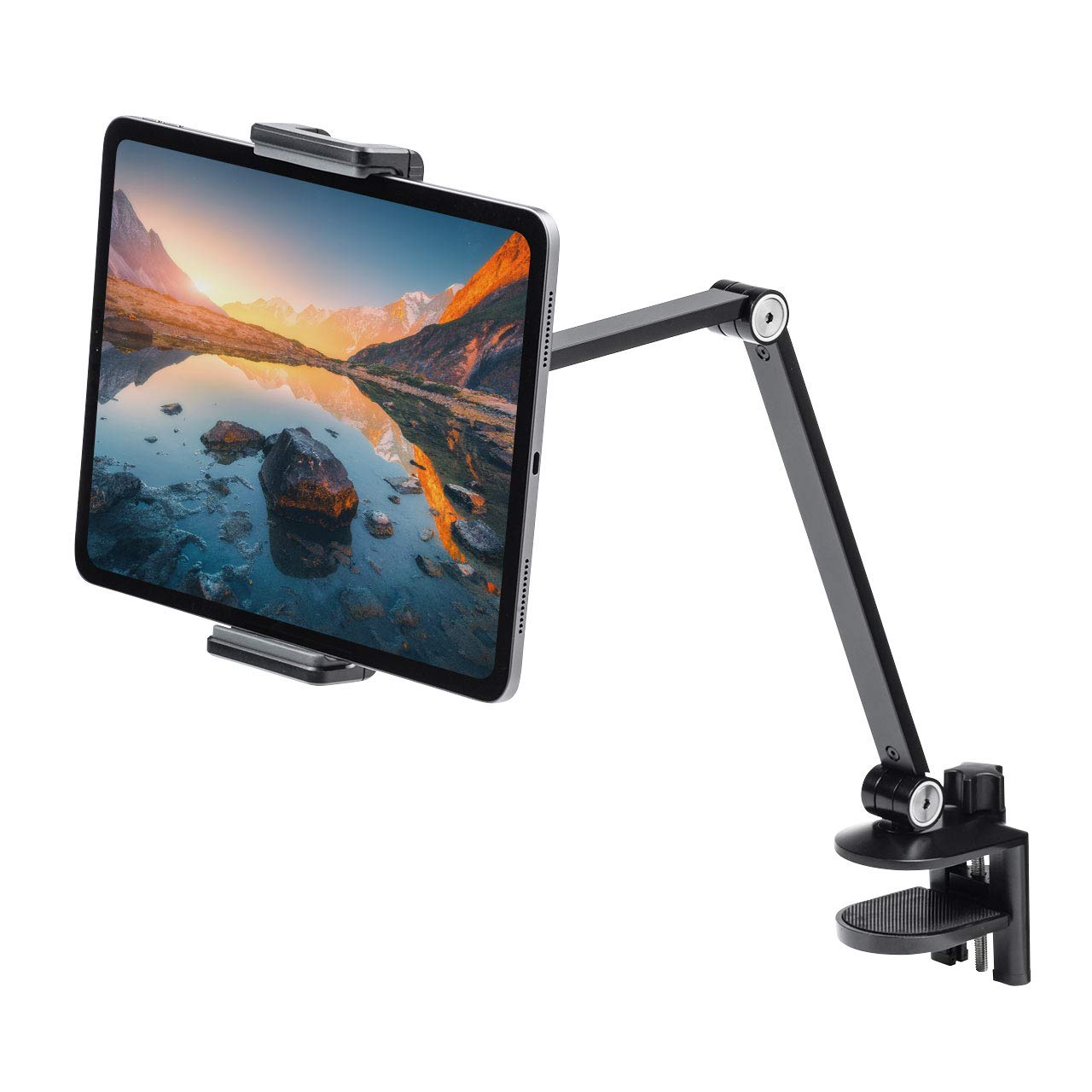 iPadタブレットアームスタンド クランプ式 卓上 ベッド 回転 角度調整 スマホ ブラック EEX-TABAM01の商品画像