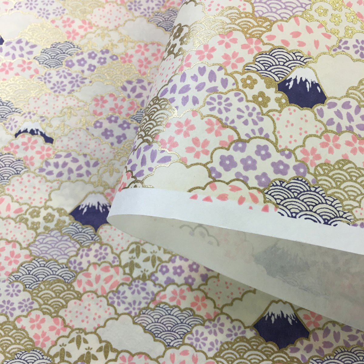  блестящий ... японская бумага гора Фудзи .. симпатичный маленький цветок неотбеленная ткань незначительный розовый незначительный бледно-голубой большой размер примерно 63x93cm