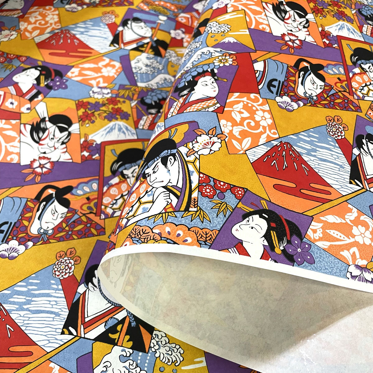  блестящий ... японская бумага японский традиция kabuki рисунок синий фиолетовый чай orange большой размер примерно 63x93cm