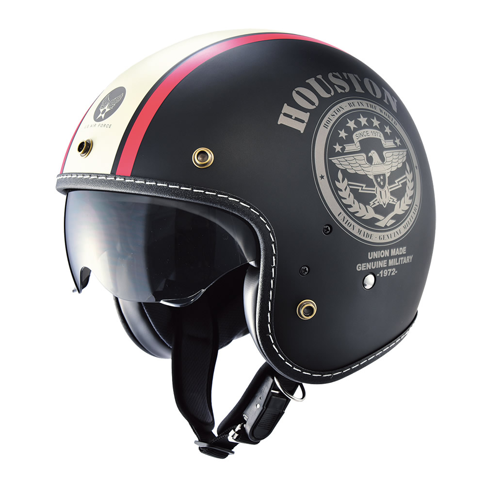 セール価格！　HTVH-2021　ジェットヘルメット　ブラックアイボリーレッド HOUSTON HTVH-2021 INNER VISOR JET HELMET （ブラック/アイボリー
