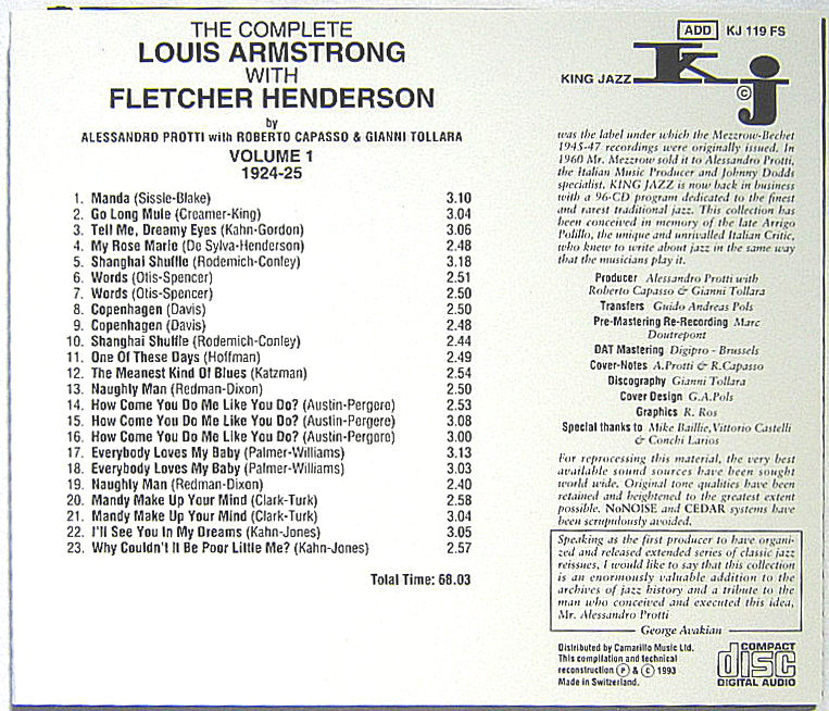 [ used ] LOUIS ARMSTRONG, FLETCHER HENDERSON Louis * Armstrong withfre tea -*henda-son| THE COMPLETE ~ VOL.1 1924/25( foreign record CD)