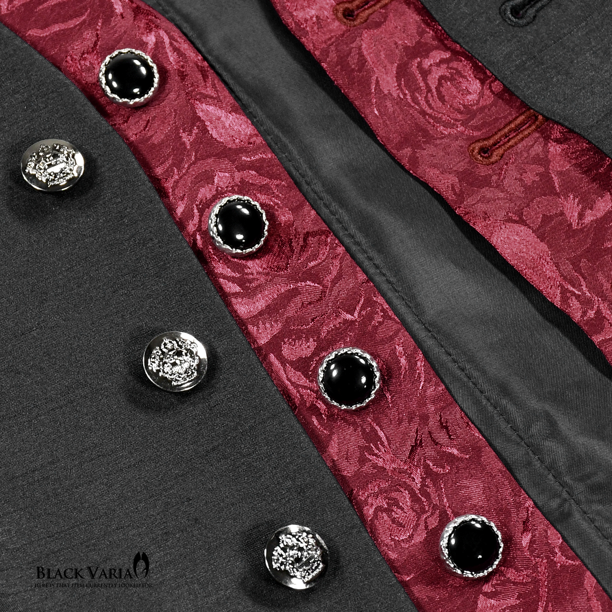 BlackVaria жилет лучший роза рисунок поддельный Layered жилет формальный тонкий Fit стрейч party мужской сделано в Японии ( черный чёрный × wine red красный ) 927778
