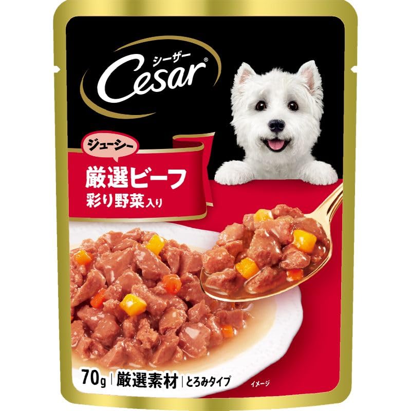 MARS（ペット用品、食品） 1歳からの成犬用シーザー ジューシー厳選ビーフ 彩り野菜入り とろみタイプ 70g×40個 シーザー ドッグフード ウエットフードの商品画像