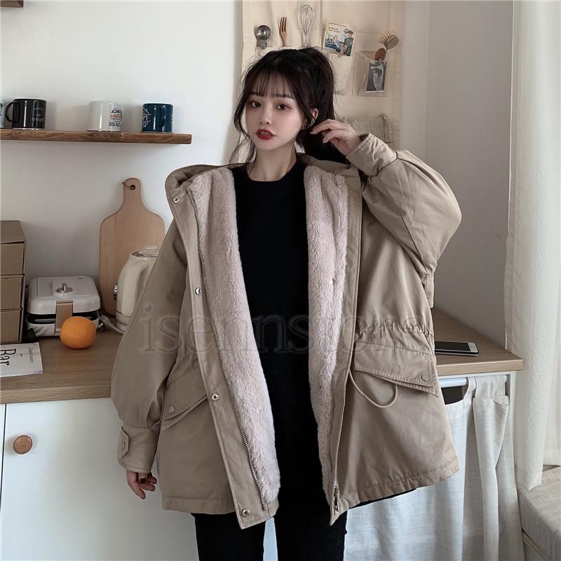  внешний Mod's Coat зима предмет обратная сторона ворсистый большой размер блузон женский длинный рукав обратная сторона боа с хлопком жакет толстый капот милитари осень 