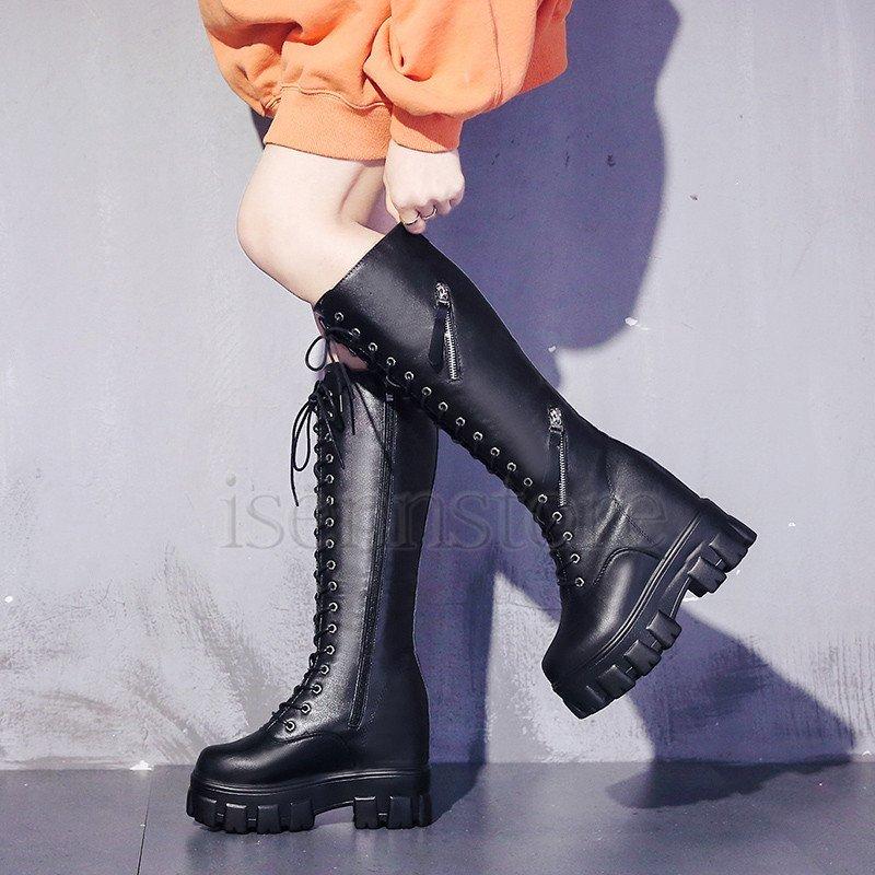  long boots lady's engineer boots thickness bottom futoshi heel race up braided up boots beautiful legs casual jockey boots stylish .....