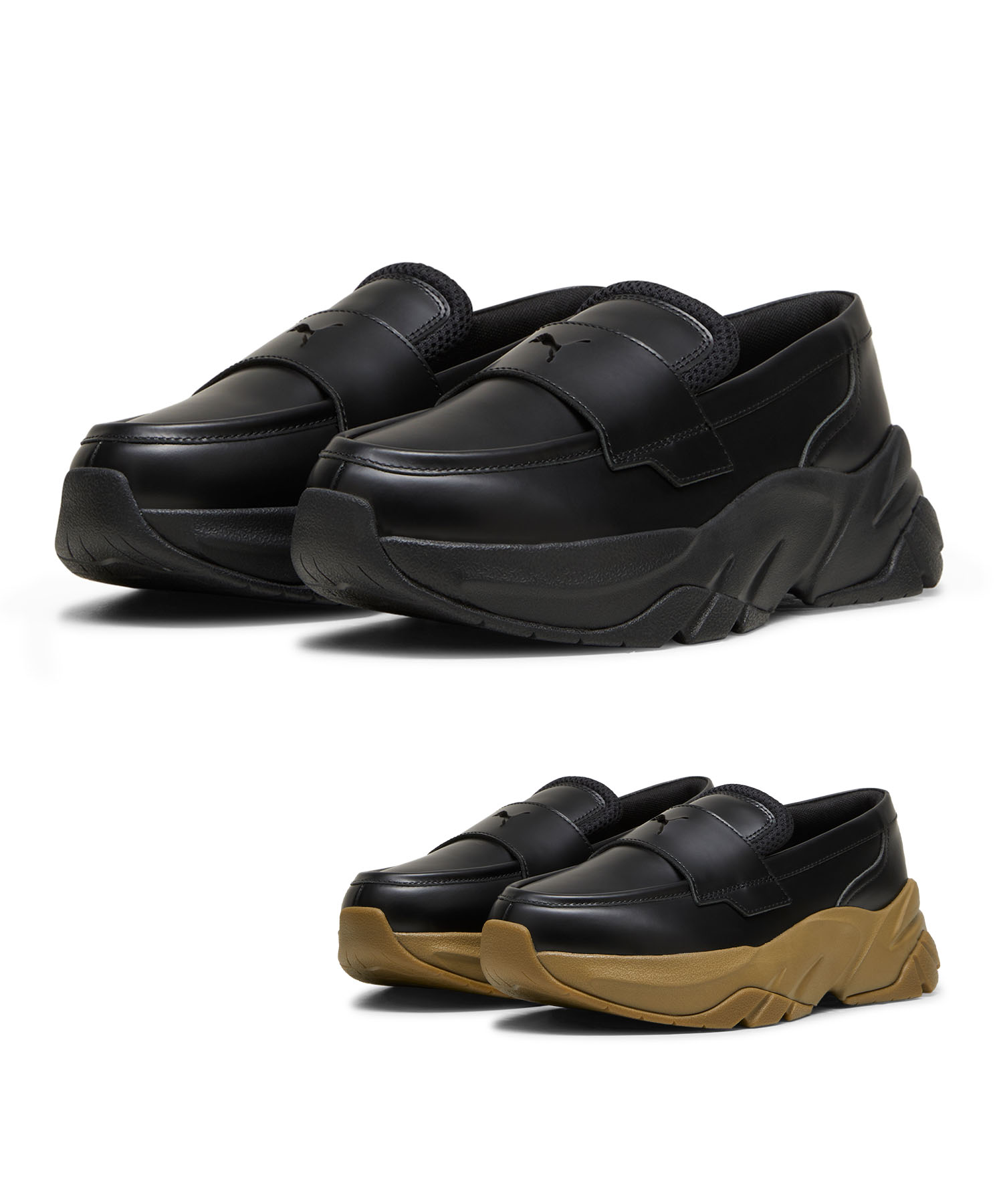 PUMA ブラック ローファー スリッポン 24cm PUMA プーマ 厚底 ローファー スニーファー スリッポン ブラック