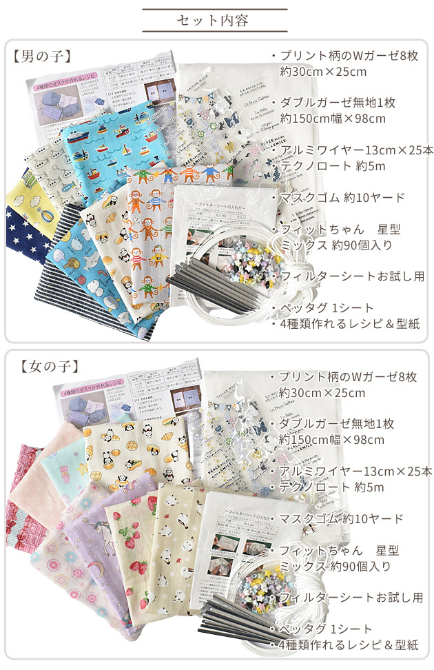 息がしやすい キッズ の マスク キット 4種類 作れる 進化した レシピ付き ブレス フィットちゃん ペッタグ マスクゴム 型紙 キット 手作り工房 Mymama Paypayモール店 通販 Paypayモール