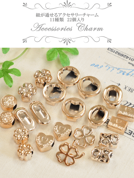 紐が通せるアクセサリーチャーム 全11種類 計22個入 アクセサリー パーツ チャーム アクセサリー イヤリング 髪飾り ゴールド 金 手作り工房 Mymama Paypayモール店 通販 Paypayモール