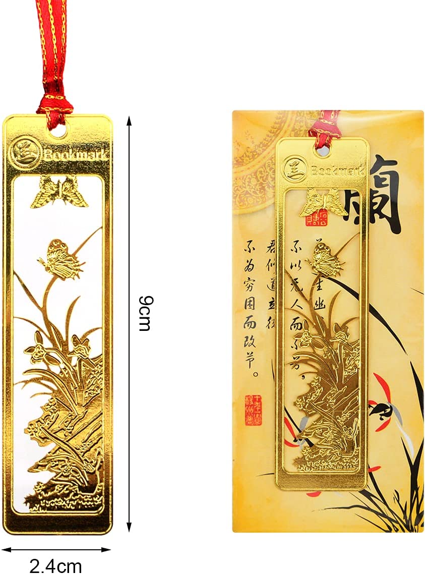  4 .. рекламная закладка 4 шт. комплект ( орхидея, бамбук,., слива ) книжка Mark металл шнур традиция старый способ Tang China нержавеющая сталь золотой Gold . модный симпатичный 