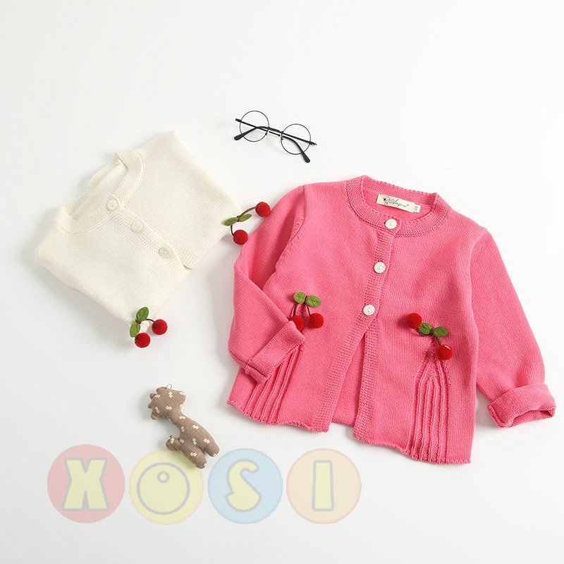  вязаный кардиган baby tops вязаный девочка. tops Cherry свитер воротник tops симпатичный простой детская одежда девочка весна осень-зима длинный рукав 