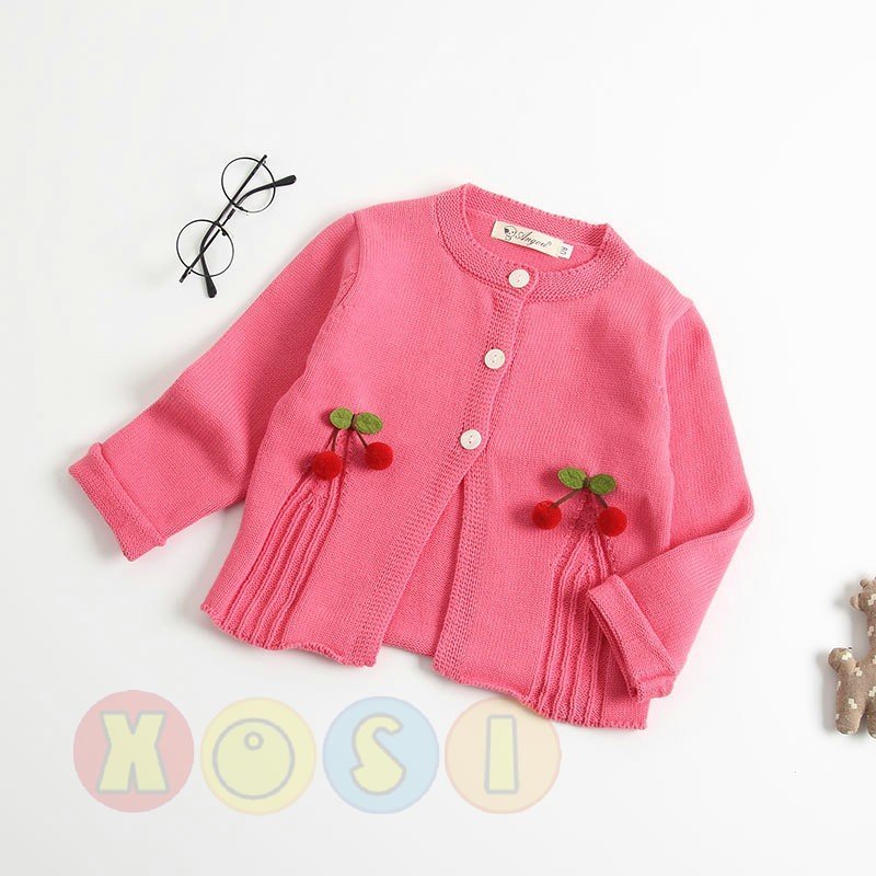  вязаный кардиган baby tops вязаный девочка. tops Cherry свитер воротник tops симпатичный простой детская одежда девочка весна осень-зима длинный рукав 