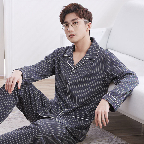 2 point eyes 10%OFF! very popular pyjamas nightwear cotton men's long sleeve spring summer autumn outer garment front opening thin. long sleeve long trousers Night wear go in . room wear Akira until the day price cut 