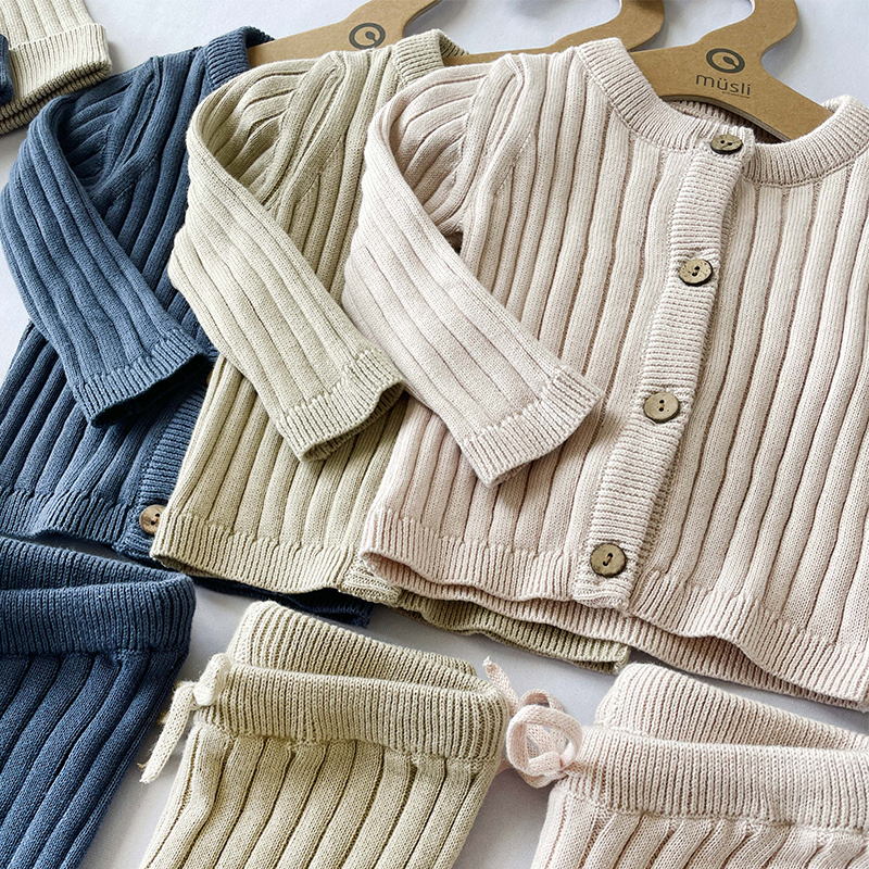  зеленый хлопок Musli органический хлопок вязаный ребра кардиган индиго KNIT rib cardigan Indigo 80cm органический ребенок одежда детская одежда 