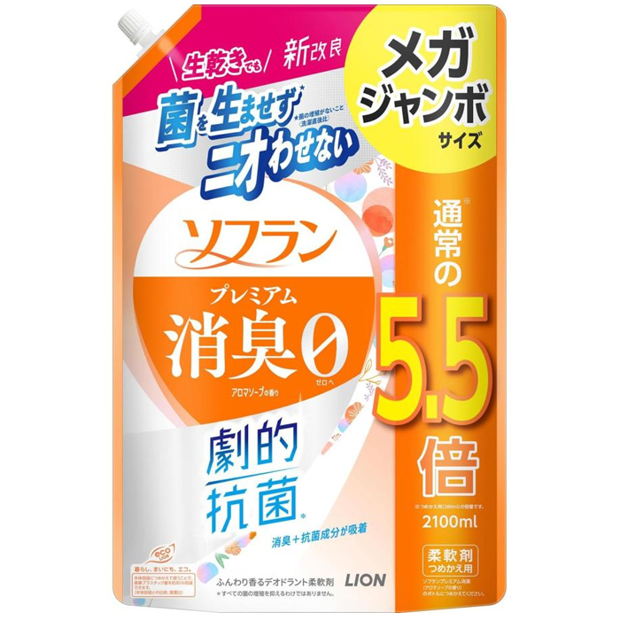 LION ソフラン プレミアム消臭 アロマソープの香り 柔軟剤 詰替用 2100ml × 1個 ソフラン プレミアム消臭 柔軟剤 - 最安値 ...