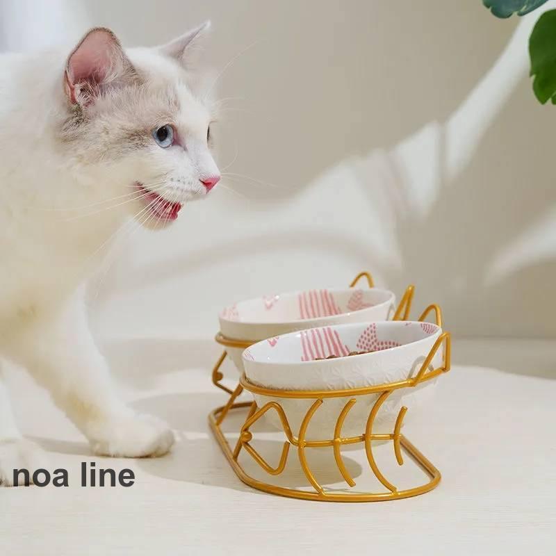  собака кошка посуда керамика капот миска подставка 2 шт. комплект домашнее животное столик для мисок ножек есть стол наклонный 15 раз наклонение вода inserting приманка inserting керамика миска для еды еда .