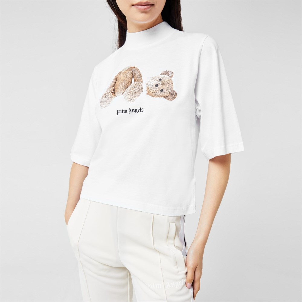 pa-m Angel s(PALM ANGELS) lady's bare top * tube top * cropped pants tops Bear Print T-Shirt (White)