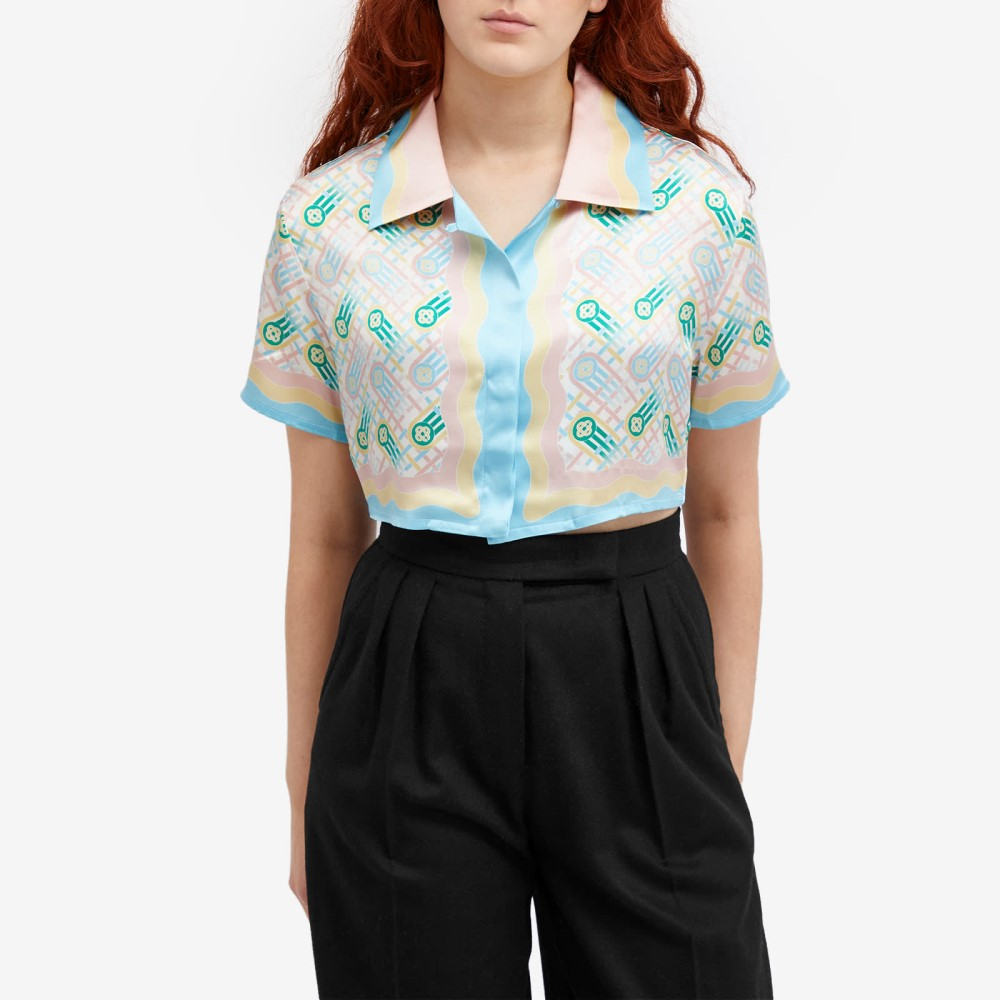  Casablanca (Casablanca) женский bare top * tube top * укороченные брюки tops Cuban Cropped Silk Short Sleeve Shirt (Multi)