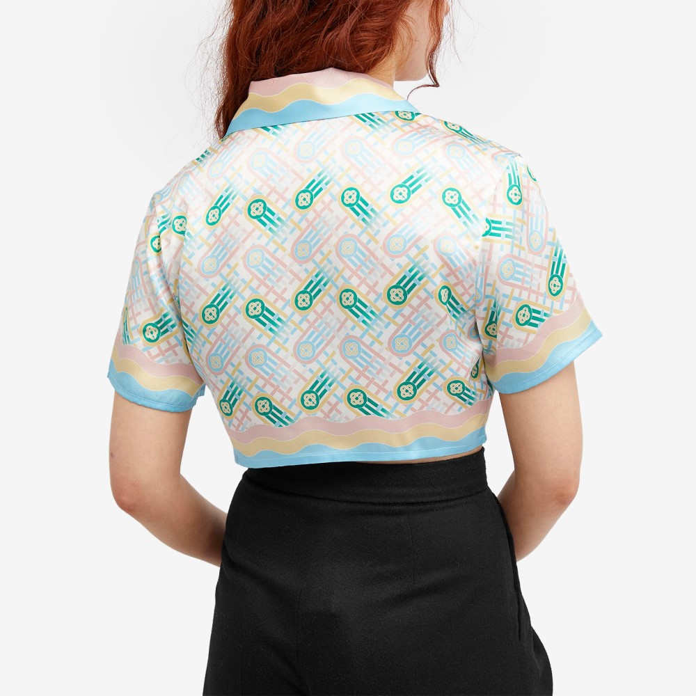  Casablanca (Casablanca) женский bare top * tube top * укороченные брюки tops Cuban Cropped Silk Short Sleeve Shirt (Multi)