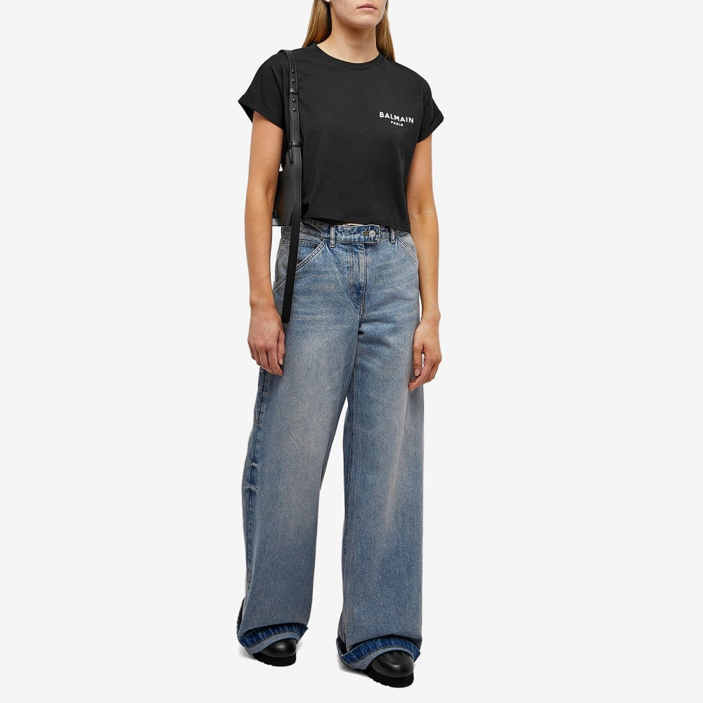  Balmain (Balmain) lady's bare top * tube top * cropped pants tops Flock Logo Crop T-Shirt (Black)