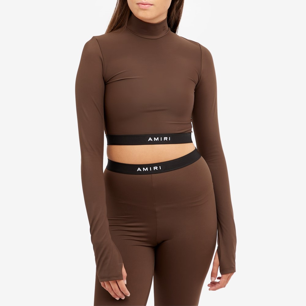 a мм (AMIRI) женский bare top * tube top * укороченные брюки tops Long Sleeve Mock Neck Crop Top (Brown)